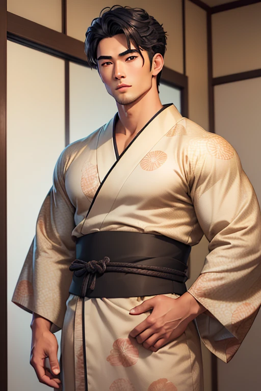Close-up handsome very Japanese younger males,muscle,super and highly detailes,very 8k Japanese male  summer kimonos with Japanese prints patterns((absurdres, highres, ultra detailed)handsome, tall muscular Anime young man Japanese man full body figure kinda brawny muscular with black hair studious student likewithout glases in a very japanes male summer contemporary kimono yukata looking at the camera anime semi realiatic with different strking handsome features looks appearances that are moulded sculpted sculptured chiseled sharp angled angular broad high cheekbones full square jawed large almond shaped eyes light hazel amber or honey colors more round roundish eyed barely shoulder length wavy hair dark in a very Japanese Tokyo home almost male model like roundish oval like face medium darkish brown  color shortwavy hair