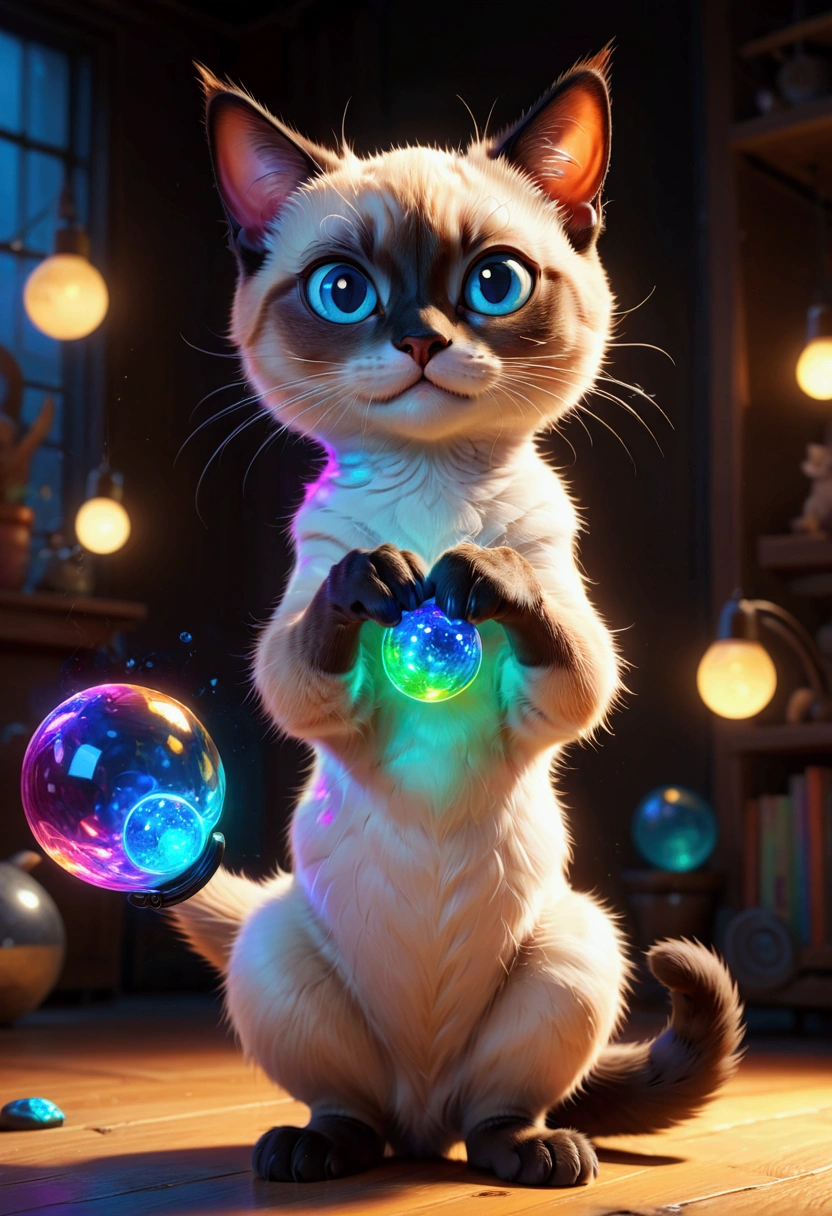 siamese cat, in t-pose, Pixar style, full body, paws up, detailed feline features, cute and adorable, dynamic pose, colorful 3D render, vibrant lighting, studio lighting, ultra-detailed, (4k,8k,highres:1.2), ultra-detailed, masterpiece, best quality, very aesthetic, absurdres