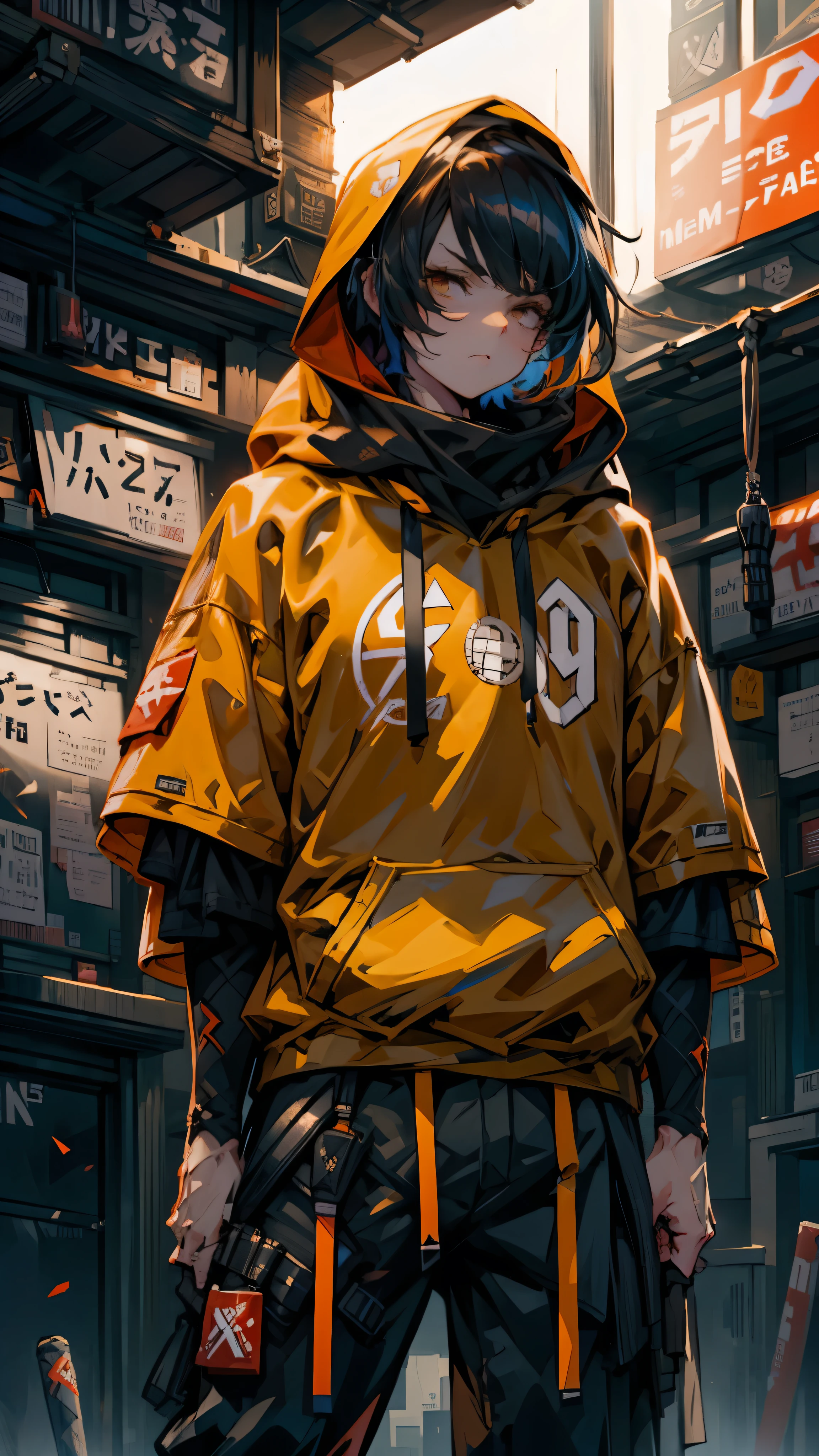 Holding a club, Alley, Condescending Gaze, builtupnecklinehoodie, look down, Glare, swing a baseball bat, cinematic lighting, UHD, best quality, highres, 8k