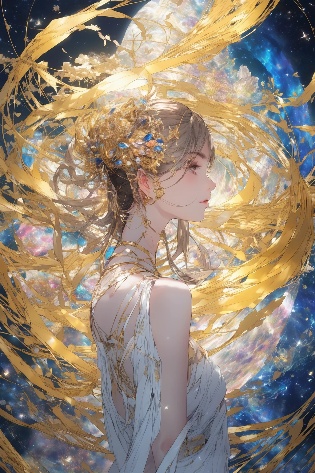 teamLab Style - Artwork、Masterpiece、Ultra high definition、Golden Ratio、Beautiful girl、Beautiful Face、A dynamic pose、From below、Anatomically correct body depiction