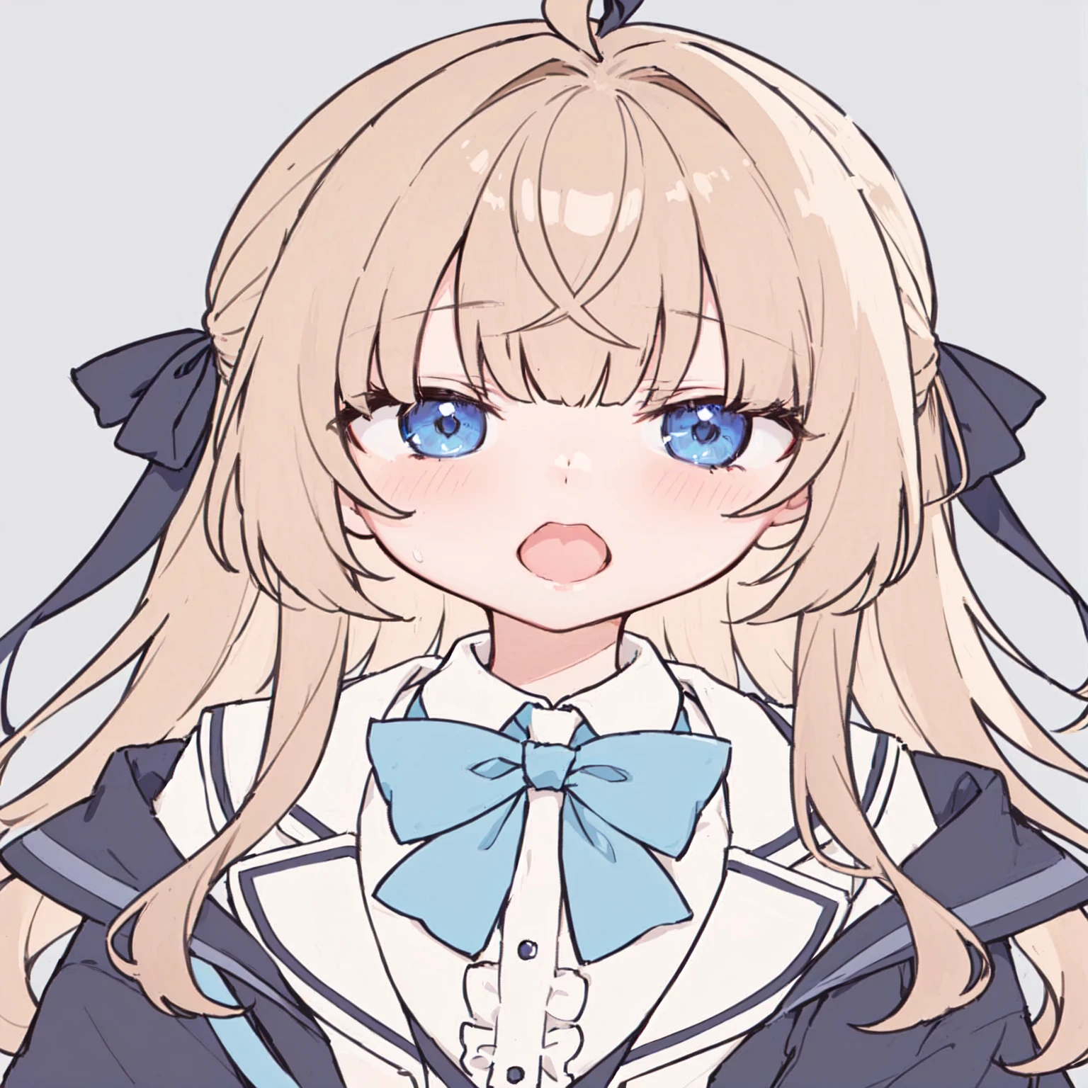 anime girl with long blonde hair and blue eyes wearing a bow tie, big breast, cute anime face, anime visual of a cute girl, anime moe artstyle, extremely cute anime girl face, , shikamimi, cute natural anime face, ahegao face, anime waifu, big breast girl, splash art anime , ahegao