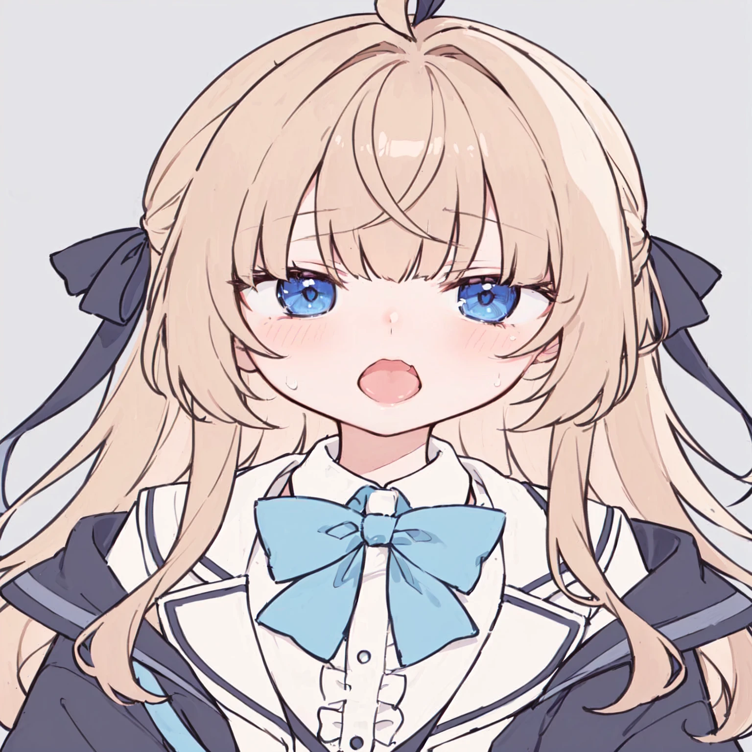 anime girl with long blonde hair and blue eyes wearing a bow tie, big breast, cute anime face, anime visual of a cute girl, anime moe artstyle, extremely cute anime girl face, , shikamimi, cute natural anime face, ahegao face, anime waifu, big breast girl, splash art anime , ahegao