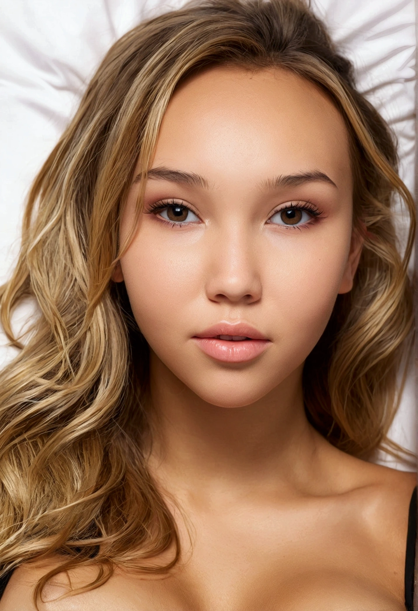 Realistic photo of a beautiful 18 year old (((ALEXIS-REN))), (best quality,ultra-detailed,realistic:1.2),beautiful detailed eyes, beautiful detailed lips, blonde hair, Enhance: Auto,  Images: 1, Size: 1024x1024 or whatever u want,  Prompt Magic: 100, HDR yes, Intensity: .8-1.0, Brightness yes 50, Steps 50, CFG 6, Sharpness 30, Auto Adjust yes, Contrast 45, gasm, Orgasm, naked in bed, touching her pussy, fingering herself