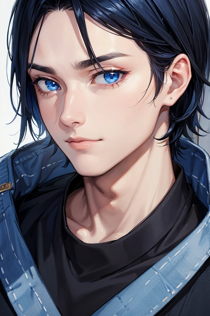 Man with blue-black hair and dark blue eyes