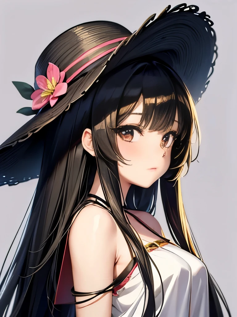 Anime girl with long black hair wearing a straw hat, Anime style 8k, Beautiful anime portraits, Anime Moe Art Style, Anime Art Wallpapers 8K, Anime Art Wallpapers 8K, High quality anime art style, Anime style portrait, Gwaiz, artwork in the style of Gwaiz, Detailed digital anime art, Anime Art Wallpaper 16k, Cute Anime Girl Portrait