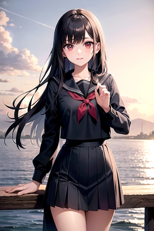 ((Highest quality)), ((masterpiece)), (detailed), A few girls, Sailor suit,skirt,Black Hair,Red eyes,Long Hair,
