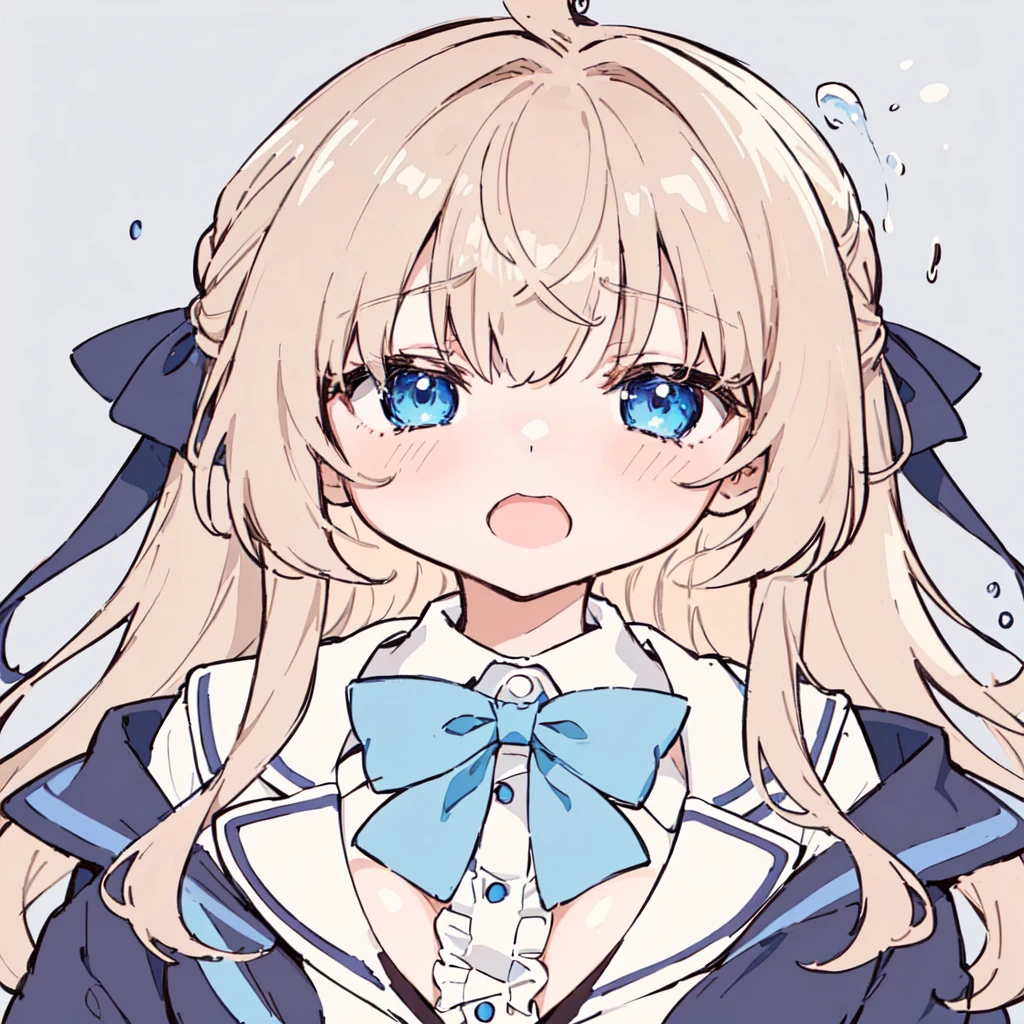 anime girl with long blonde hair and blue eyes wearing a bow tie, (((big breast))), cute anime face, anime visual of a cute girl, anime moe artstyle, extremely cute anime girl face, , shikamimi, cute natural anime face, opened face, anime waifu, big breast girl, splash art anime 