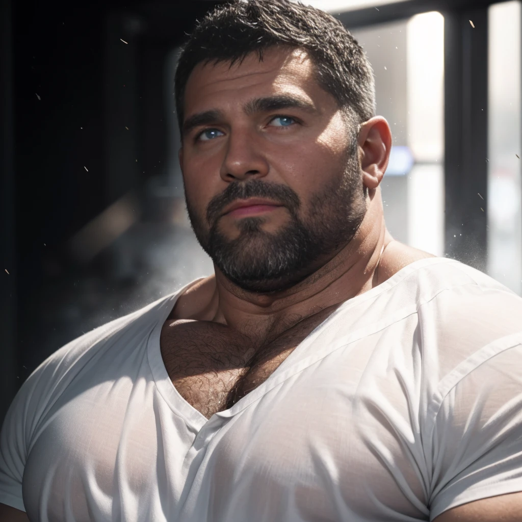 huge load of cum all over the face and body of a 33-year-old stocky chubby thick Japanese rugby player with short hair and beard in a mens room