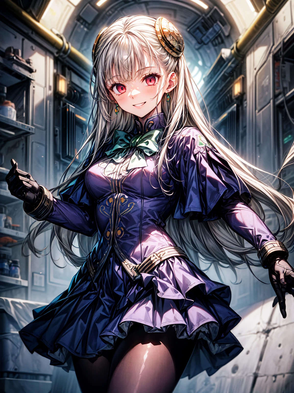 (masterpiece、Highest quality、High resolution)、(Inside the futuristic base:1.6),1 Girl、alone、Ingrid、Hair Pod、gloves、skirt、pantyhose、bow、dress、 eye、(Wicked Smile:1.4)、Anime Style、Evil Bosses、Trampling、Ezvian everywhere,,empty eyes,Mind Control Devices, Temporarily stops, Obedient_Temporarily stop, Show me your collar