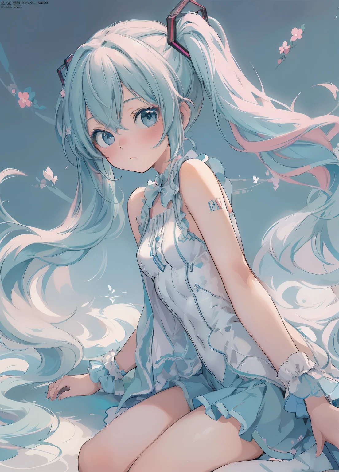 (masterpiece、Highest quality、Highest quality、Official Art、Beautiful and beautiful:1.2)、(One girl:1.3)Hatsune Miku、Twin tails,Beautiful breasts,Mika Picazo Style, Simple line initials,Abstract art,suit,Redhead,赤いsuit