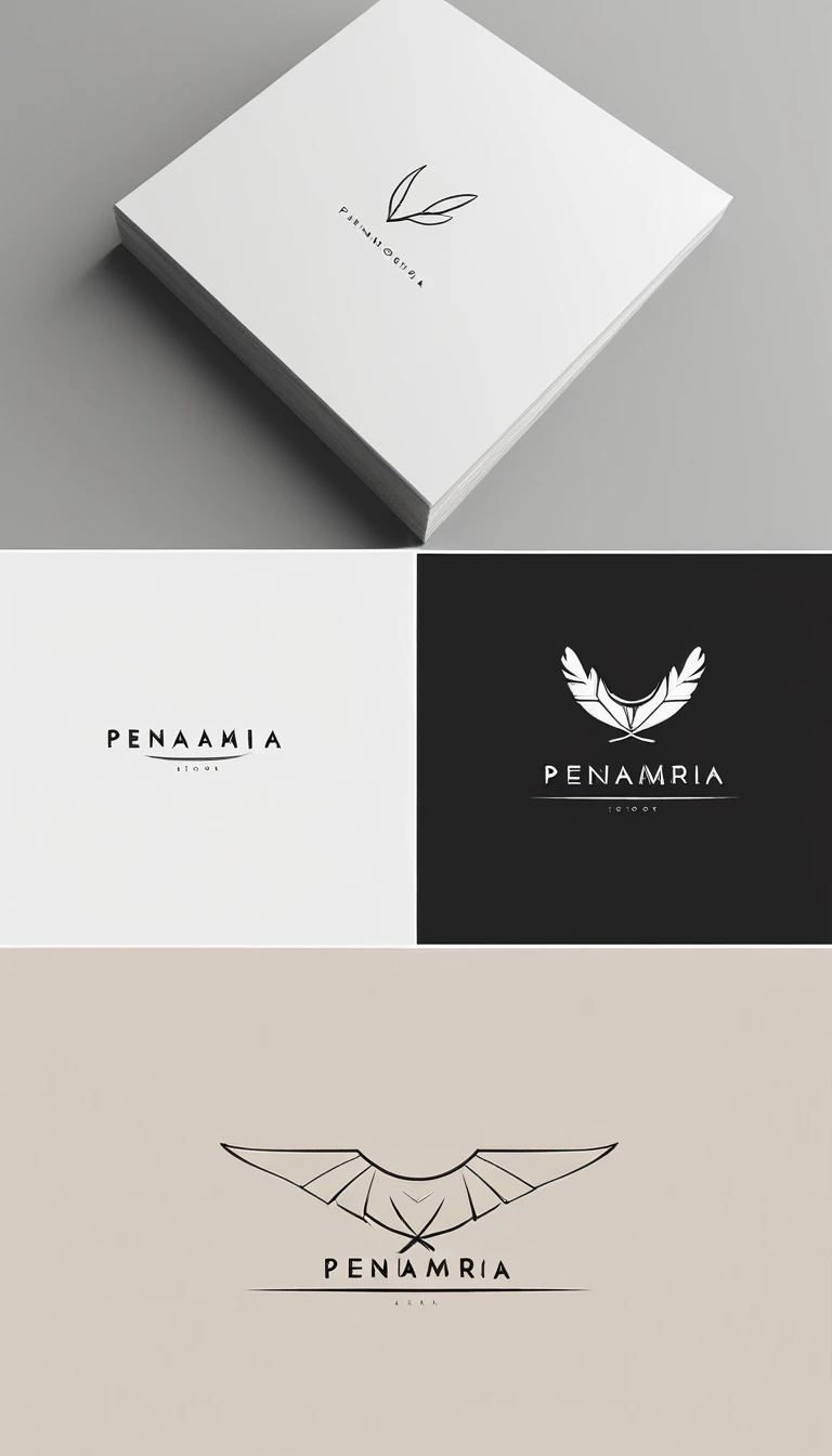 A minimal, modern, simple, cinematic logo design for the brand “Penamemoria". Create a modern, minimalistic, high-quality, logo of a boy-feather