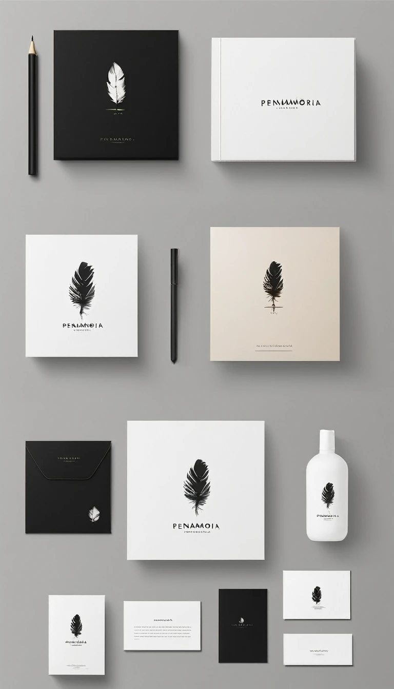 A minimal, modern, simple, cinematic logo design for the brand “Penamemoria". Create a modern, minimalistic, high-quality, logo of a boy-feather
