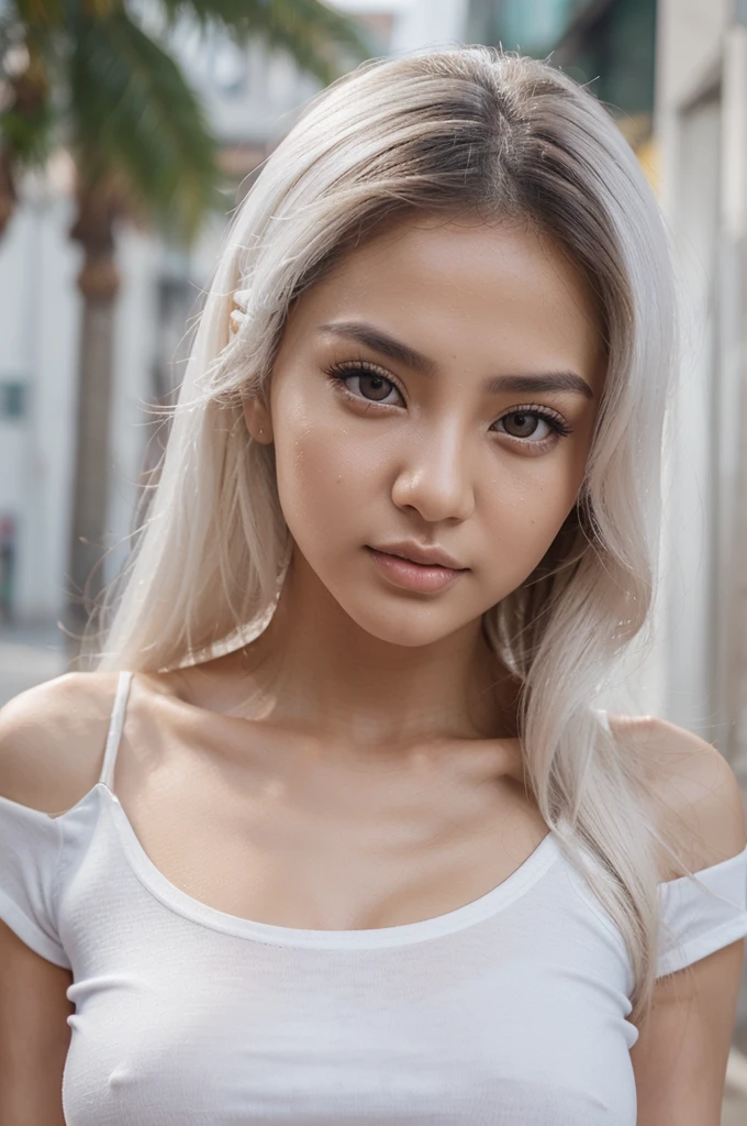(Gorgeous Babe), Russian-Chinese-Arabian), (22 year old), Wear Plain-White-Tees, ultra detailed eye, (focus eye look), ultra detailed face, ultra-detailed skin texture, White skin, (detail finger-nails), 4k, full-body shot