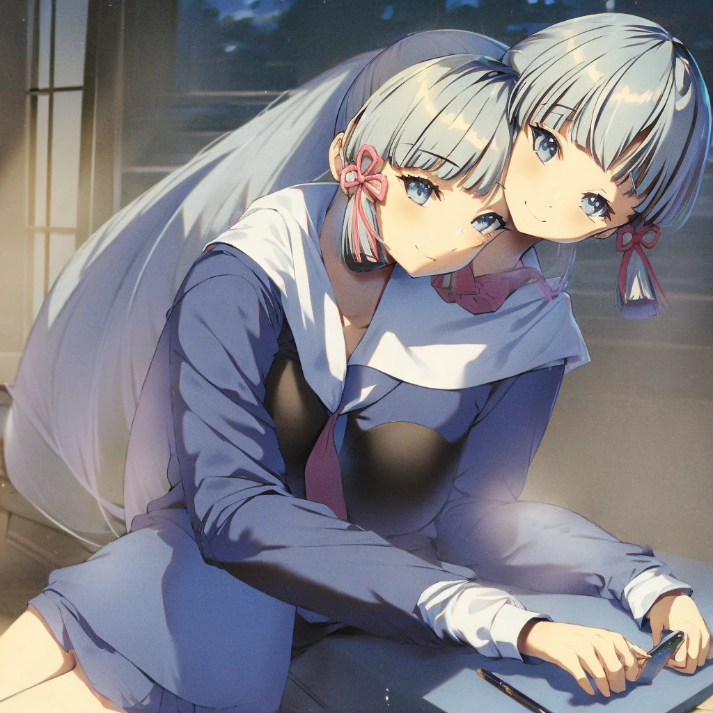 Girl, school outfits, smile, kiss air, shiny, dawn