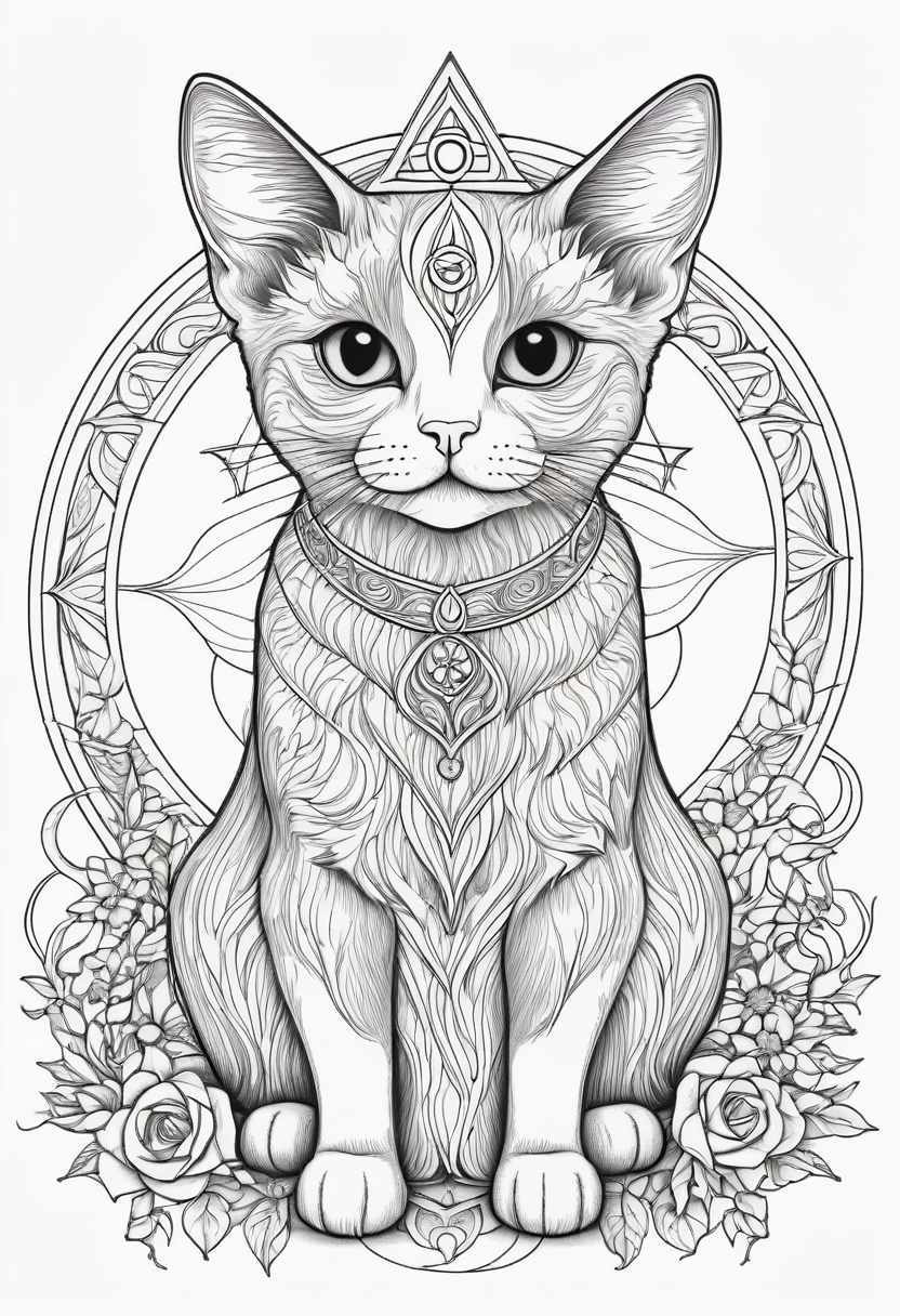 Line draw wicca catinspired ColoringBookAF,blank white background,ColoringBookRedmond-ColoringBook