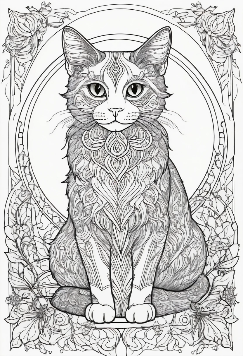 Line draw wicca catinspired ColoringBookAF,blank white background,ColoringBookRedmond-ColoringBook