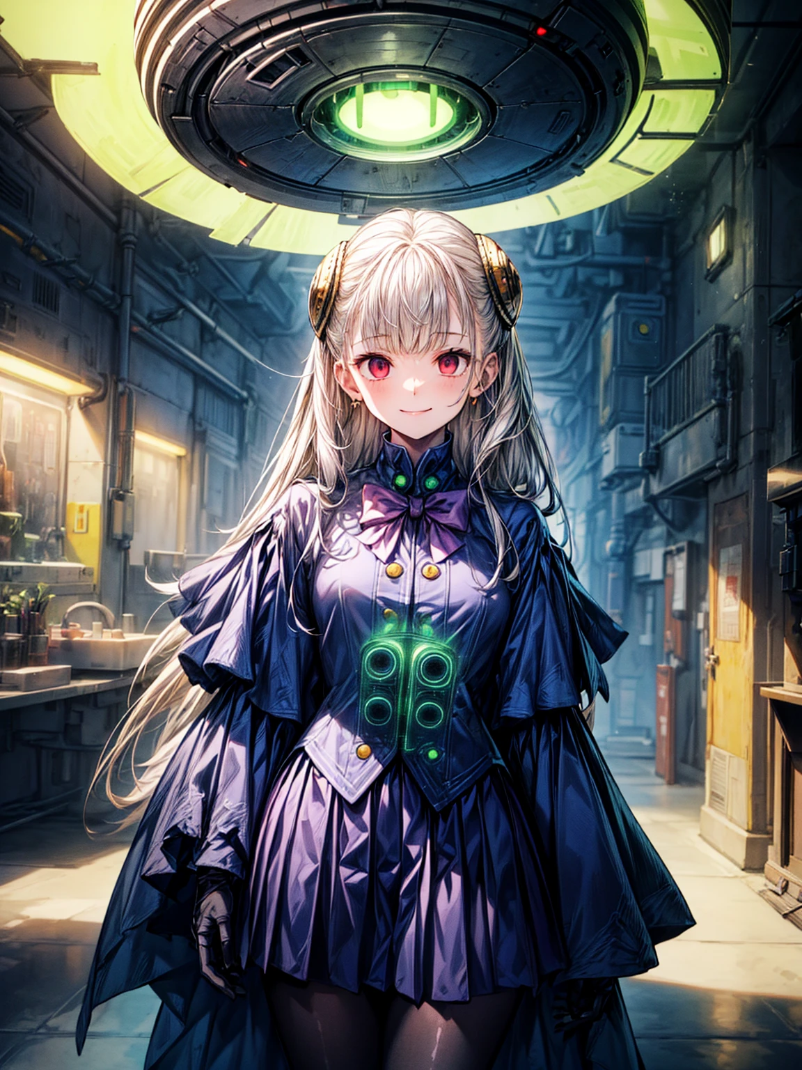 (masterpiece、Highest quality、High resolution)、(Inside the futuristic base:1.6),1 Girl、alone、Ingrid、Hair Pod、gloves、skirt、pantyhose、bow、dress、 eye、(Wicked Smile:1.4)、Anime Style、Evil Bosses、Trampling、Ezvian everywhere,,empty eyes,(Mind Control Devices:1.4), Temporarily stops, Obedient_Temporarily stop, (Show me your collar:1.4)