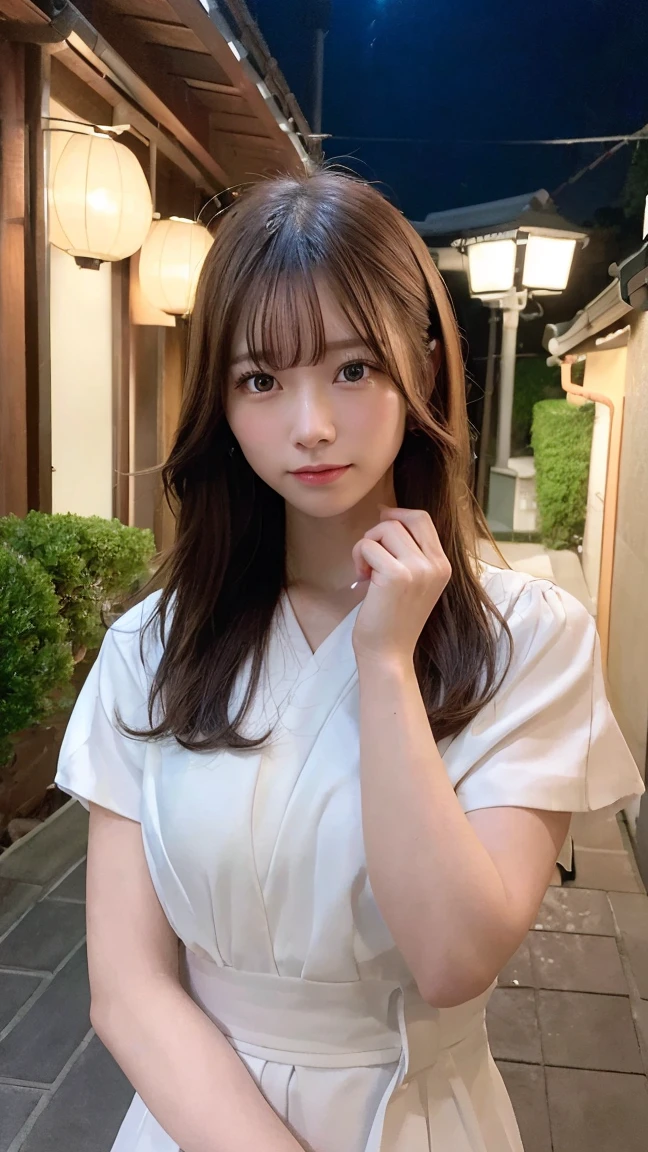 (Highest quality,masterpiece:1.3,High resolution,),(Very detailed,Caustics),(Realistic:1.4,RAW shooting,)Ultra-Realistic Capture,Very detailed,人間の肌に適したHigh resolution16K、 Natural skin texture、、Skin tone is even and healthy looking、 Use natural light and colour,One Woman,Japanese,,cute,Brown Hair,Mid-length hair,(Written boundary depth、chromatic aberration、、Wide range of lighting、Natural Shading、)、(Outdoor lighting at night:1.4)、(Hair swaying in the wind:1)、short hair、Outward flicked edge