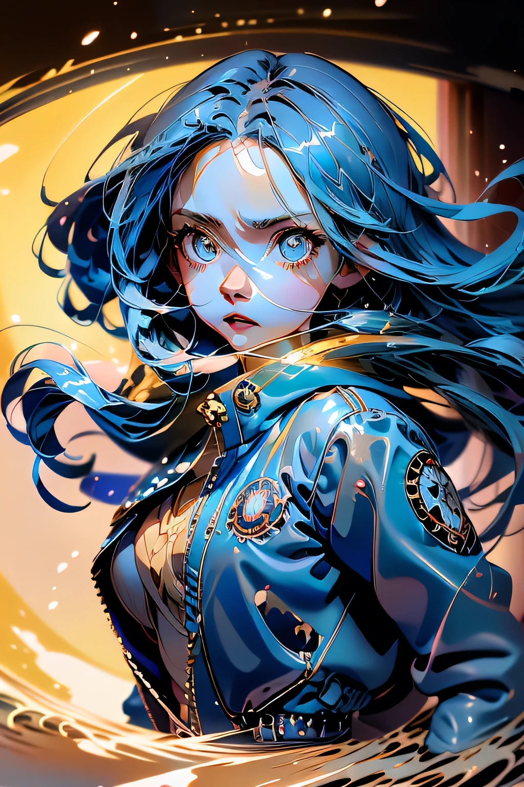 anime girl with long hair and blue eyes wearing a blue jacket, an anime drawing by Kamagurka, pixiv, auto-destructive art, anime visual of a cute girl, anime moe artstyle, anime style 4 k, detailed digital anime art, clean detailed anime art, cute anime girl, splash art anime , , anime style. 8k