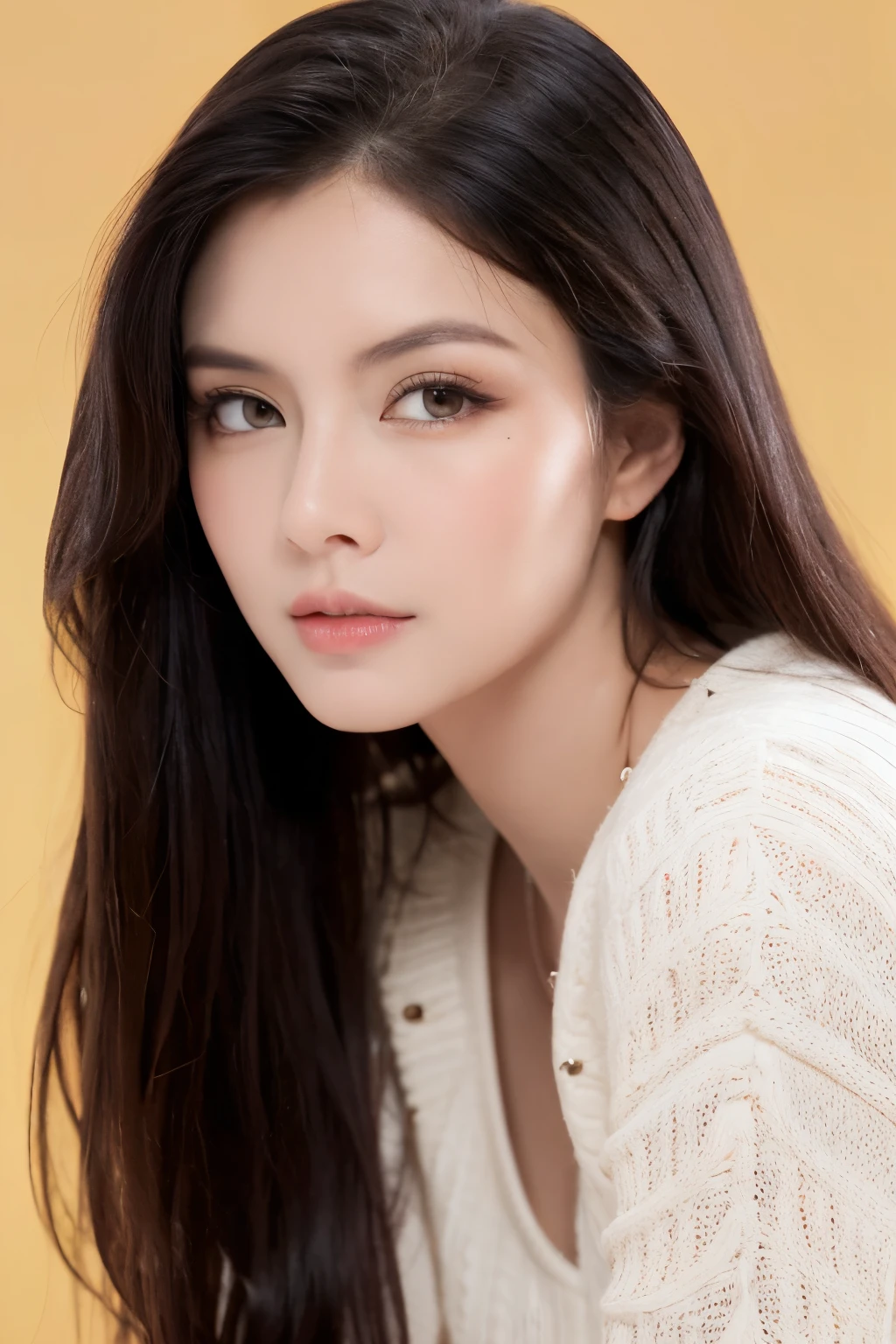 realistic, high resolution, 8k wallpapers, Complete dynamic configuration, minimalist Background, beautiful detailed eyes, normal sized eyes, long straight hair, red hair vibrant lips, big bust, Random and plain generic poses, random case, winked, 31 year old woman, asian woman, (drooping eyes 1.2), (sagging eyebrows 1.2), very beautiful appearance, slim body, natural makeup, nsfw
