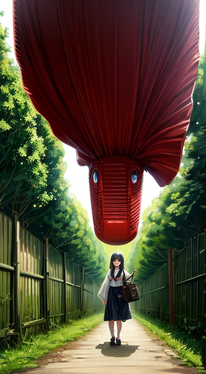 best quality,(masterpiece:1,2),highres,original,perfect lighting,extremely detailed wallpaper,(extremely detailed CG:1.2),Japanese manga style,Studio Ghibli,Hayao Miyazaki style,high saturation,rich details,A girl carrying a bag walking down the street,