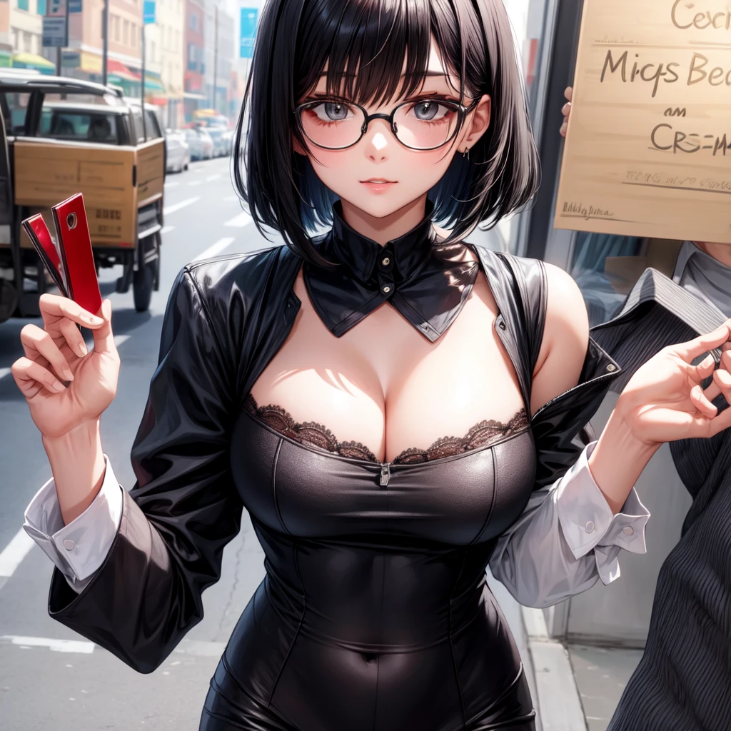 beautiful girl　Glasses　Black Hair　Bob　suit