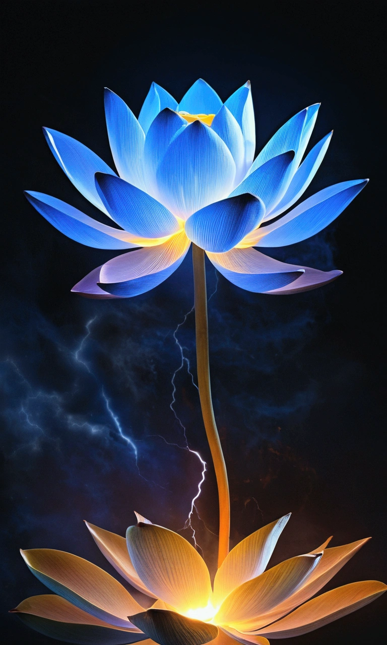 The Great Lotus in the Light of Tyndale {Blue-white-collar}fire,Lightning Arc,Light effects,CG,Blizzard Style Art Trends,Diffuse luminous fog Luminous particles,Bright volumetric light - AR 9:16 --s 750 --v 5.2