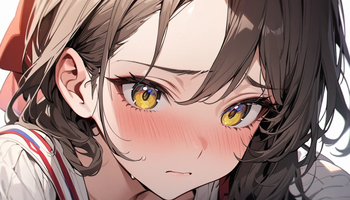 masterpiece, High resolution, perfect face, Korean beautiful high school, 30 years old, beautiful face, white background, embarrassed look, look at the camera, (top quality eyes), detailed texture, look at me, Married woman, cool women, ((high resolution eyes)), hentai