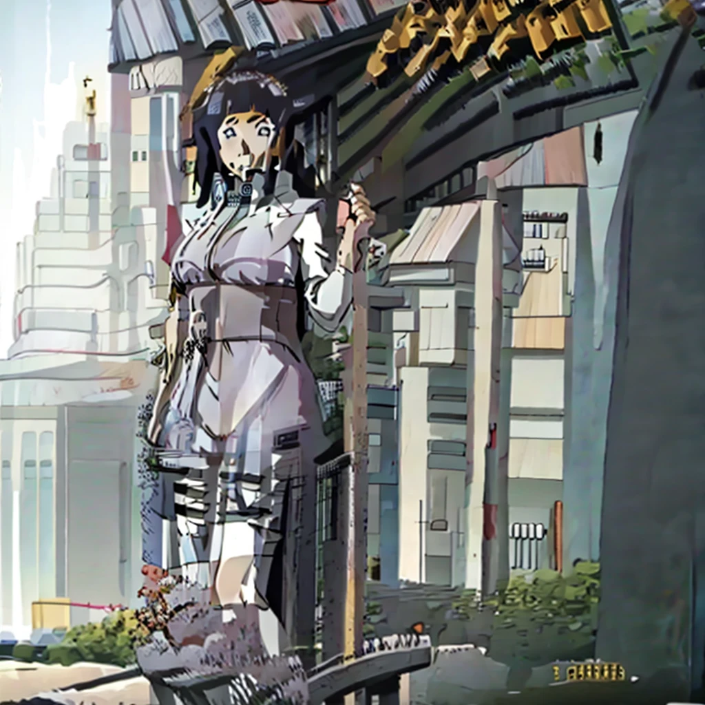 Hinata hyuga with huge breasts in a wedding dress with a huge veil neckline and bouquet in the courtyard of a Japanese temple 