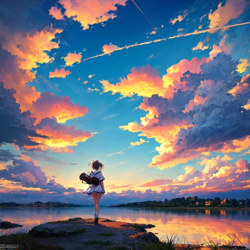 only clouds, sunset, anime,