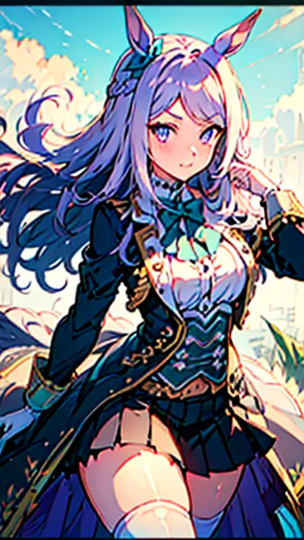 1girl, (solo), masterpiece, best quality, detailed face, face focus, (evil smile), smirk, frown, (vulgarity:1.2), steam, breath, sweat, shiny skin large areolae, puffy nipples, huge breasts, anime girl wearing a pink dress, microdress, shiny dress, elbow gloves, navel, waist cutout, underwear, microskirt, thigh highs, o-ring, necklace, bracelet, golden, jewelry, BREAK, Mejiro McQueen, bright pupils, horse ears, horse girl, long hair,Mejiro McQueen, bright pupils, horse ears, horse girl, long hair, mejiro_mcqueen_\(umamusume\), purple eyes, ear_ribbon,
