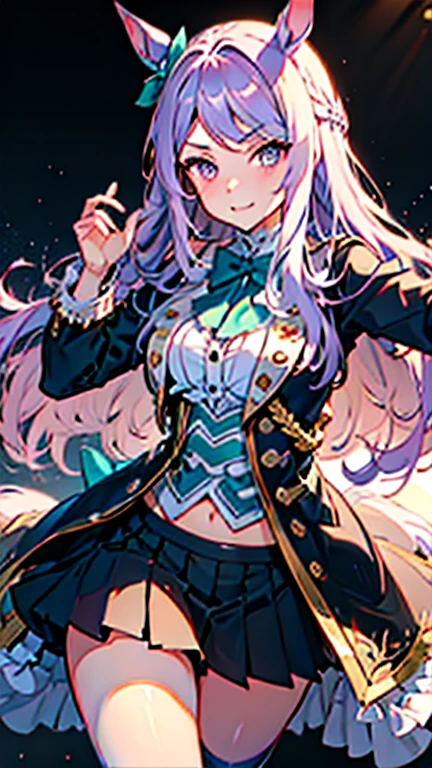 1girl, (solo), masterpiece, best quality, detailed face, face focus, (evil smile), smirk, frown, (vulgarity:1.2), steam, breath, sweat, shiny skin large areolae, puffy nipples, huge breasts, anime girl wearing a pink dress, microdress, shiny dress, elbow gloves, navel, waist cutout, underwear, microskirt, thigh highs, o-ring, necklace, bracelet, golden, jewelry, BREAK, Mejiro McQueen, bright pupils, horse ears, horse girl, long hair,Mejiro McQueen, bright pupils, horse ears, horse girl, long hair, mejiro_mcqueen_\(umamusume\), purple eyes, ear_ribbon,