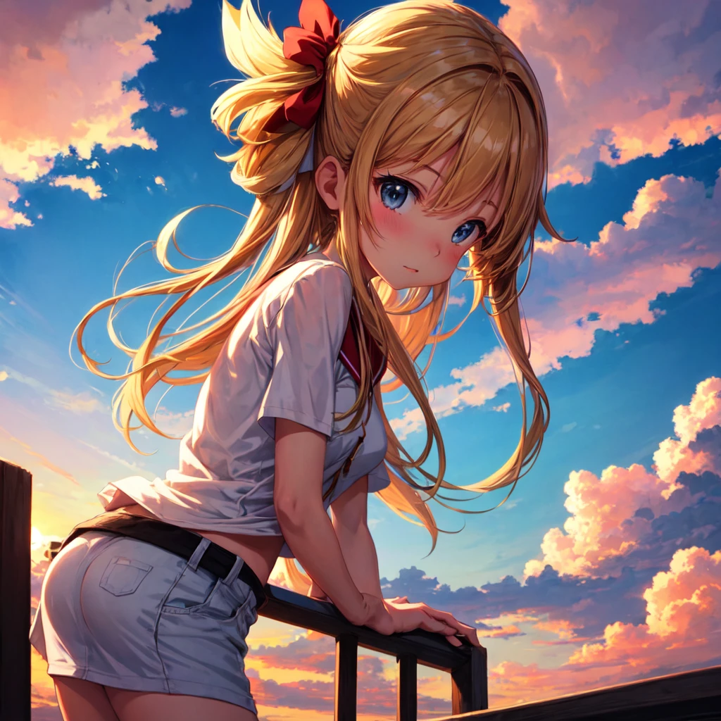 only clouds, sunset, anime, girl