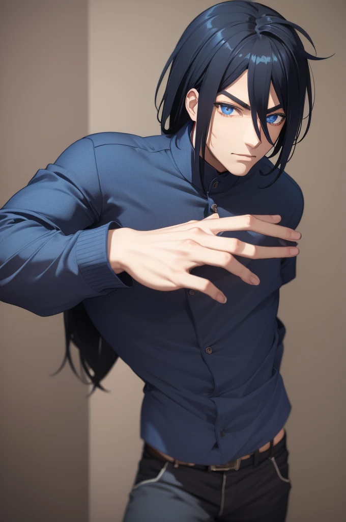 Man with blue-black hair and dark blue eyes Tomioka Giyuu 