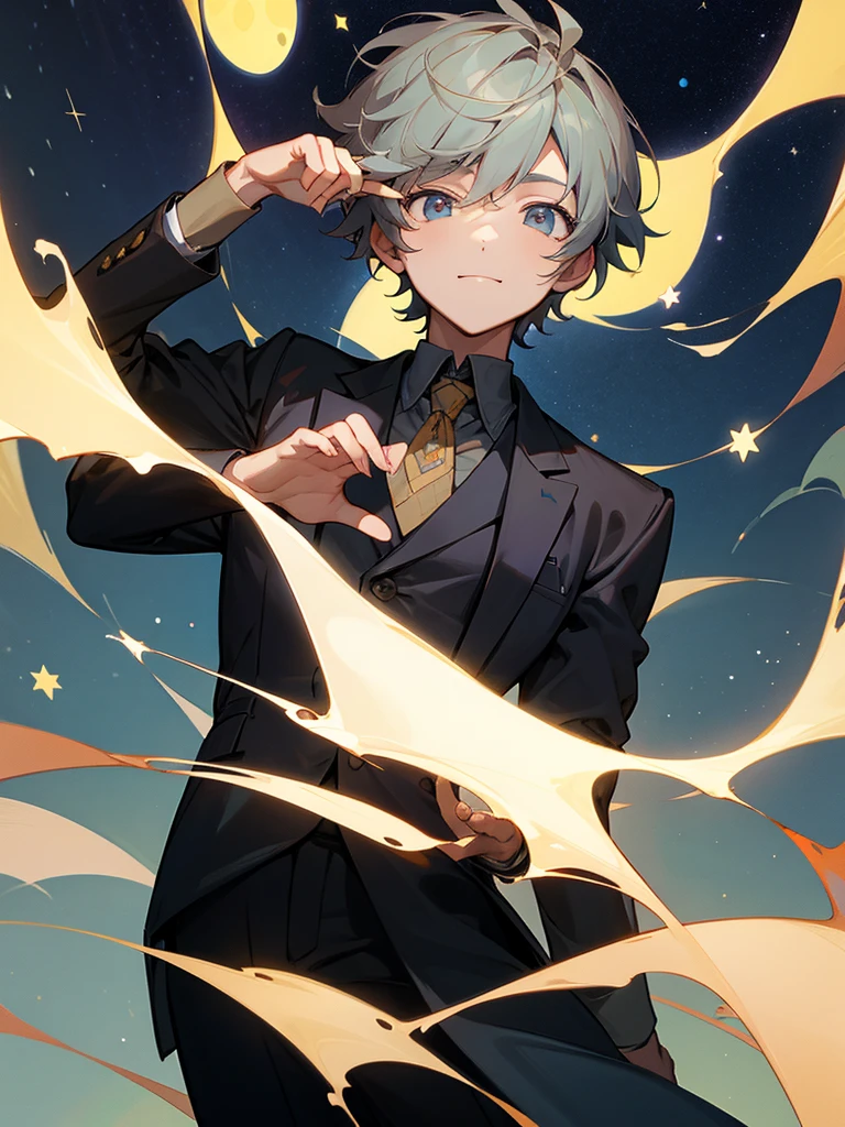 A young man anime assistant great detective, with his first hand under starry night waithing for someone that very importhan to him