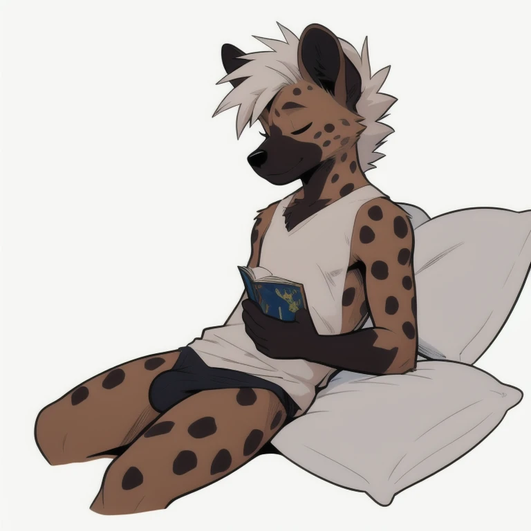 masterpiece，hyena，male，，Solitary，Minimalist style，，Hair，White background，Comic book style，White hair，，sleep，No underwear