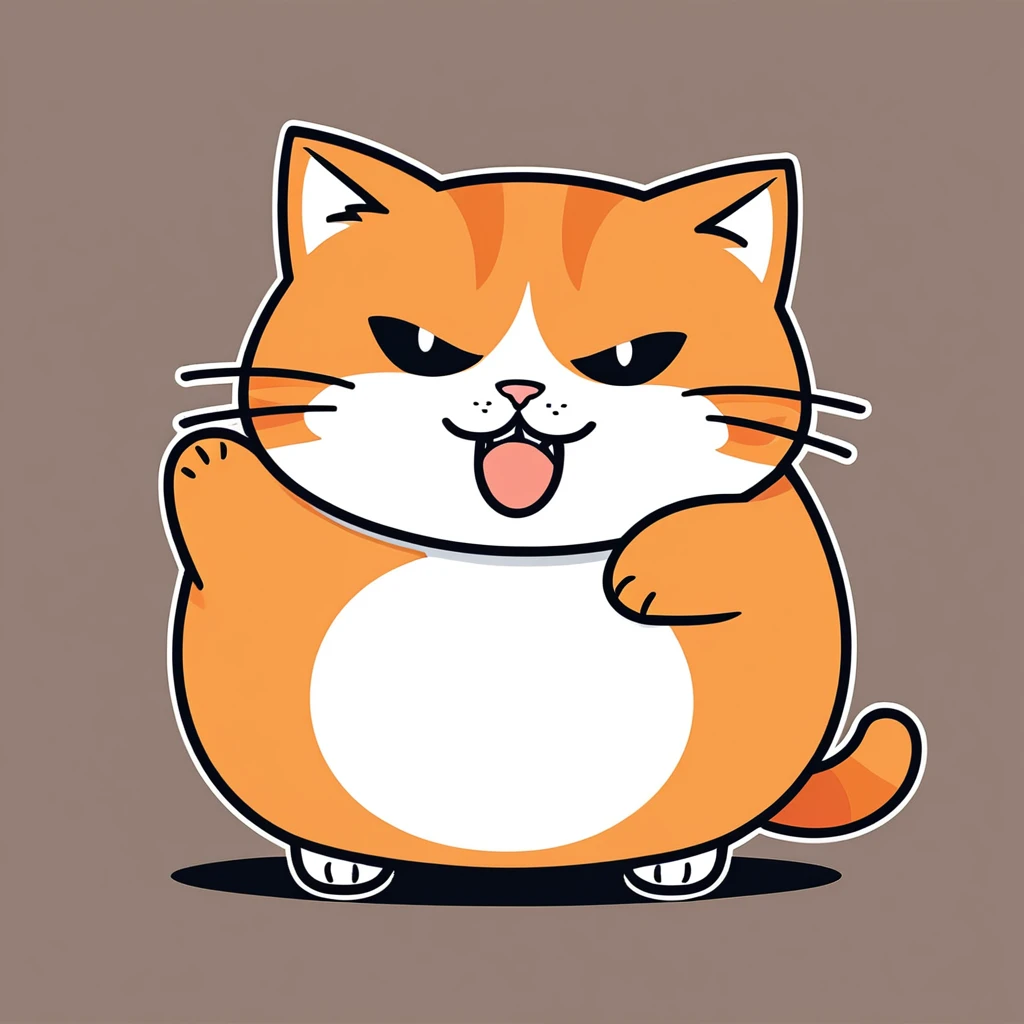 Cute orange cat, illustration, Vector Graphics, Strong outline,Super fat,Expression of grievance
