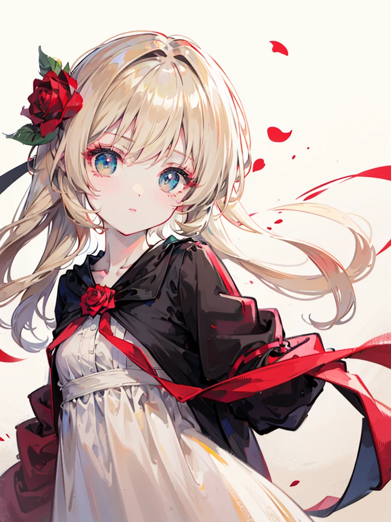 Beige hair and beautiful eyes、 long hair、Shiny Hair、high quality、Simple Background、White Background、Rose
