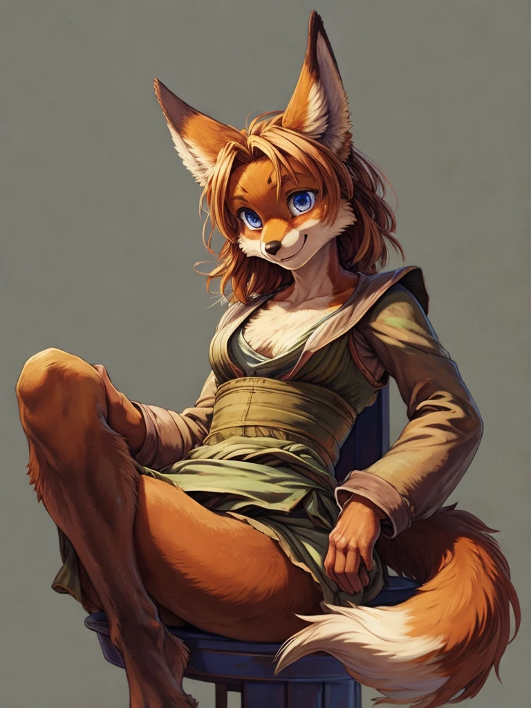 (masterpiece), (best quality),woman ((anthro)),(dog girl),1girl,solo,(sharp focus),((look at viewer)),adult female,(farmer outfit),perfect eyes, dr comet,pochincoff,Pixelsketcher, (mayosplash), (wamudrawasterpiece),cutesexyrobutts,hioshiru,kingbang,ltfoxvixen,shiny skin,detailed brown fur,smile,old school fantasy art,((simple background:1.0)),gray background,Droopy ears,liberty,