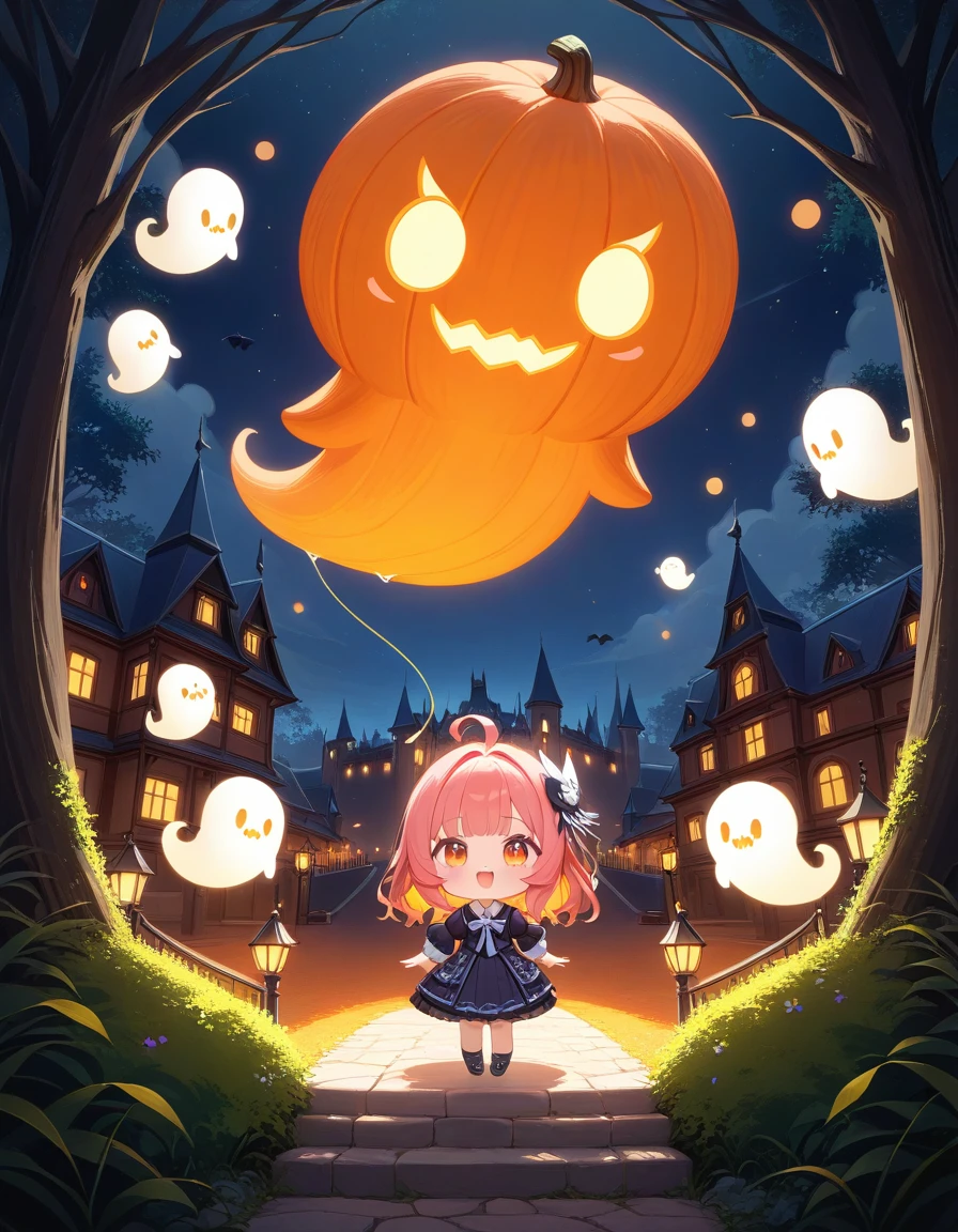 ,aidxlv05_neg、************、(((masterpiece))), (((best quality))), ((ultra-detailed)), ((soft colors)), (illustration), (detailed light), ((an extremely delicate and beautiful)), 1girl, chibi:2, haunted theme park, haunted by chibi ghosts, cute, whimsical, glow, glowing, fun, silly, mystical, monster,