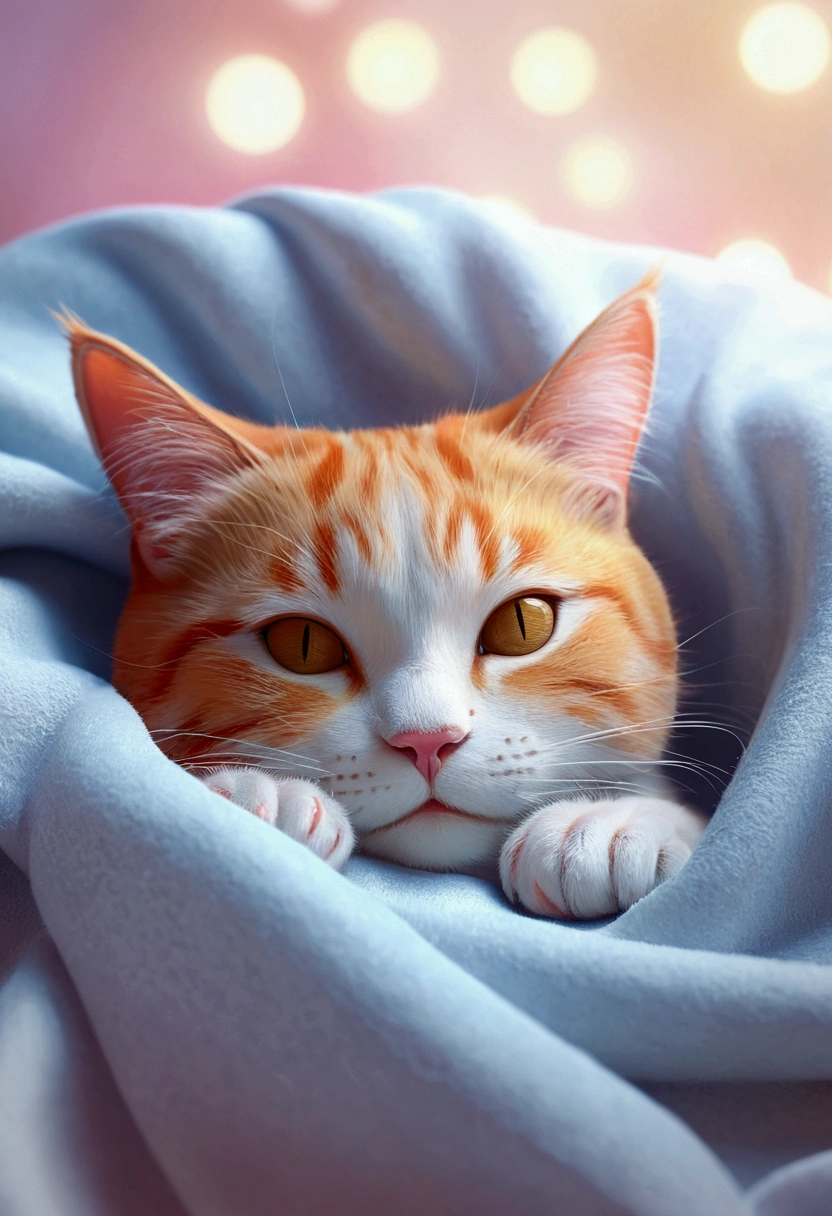 Close your eyes and sleep, ベットでAre sleeping美しい子ねこ, cat, 赤ちゃんのcat, Volumetric Light, Ultra-realistic, Intricate details, shape, Painting, watercolor, Cute Chibi, ah!, Shallow depth of field, Pastel Color Palette, Soft lighting, Minimum, Modern, Digital Painting, Lois Van Bell、Ross Tran、Art by artgerm, Artstation HQのトレンド, Very detailed,sleep,Are sleeping