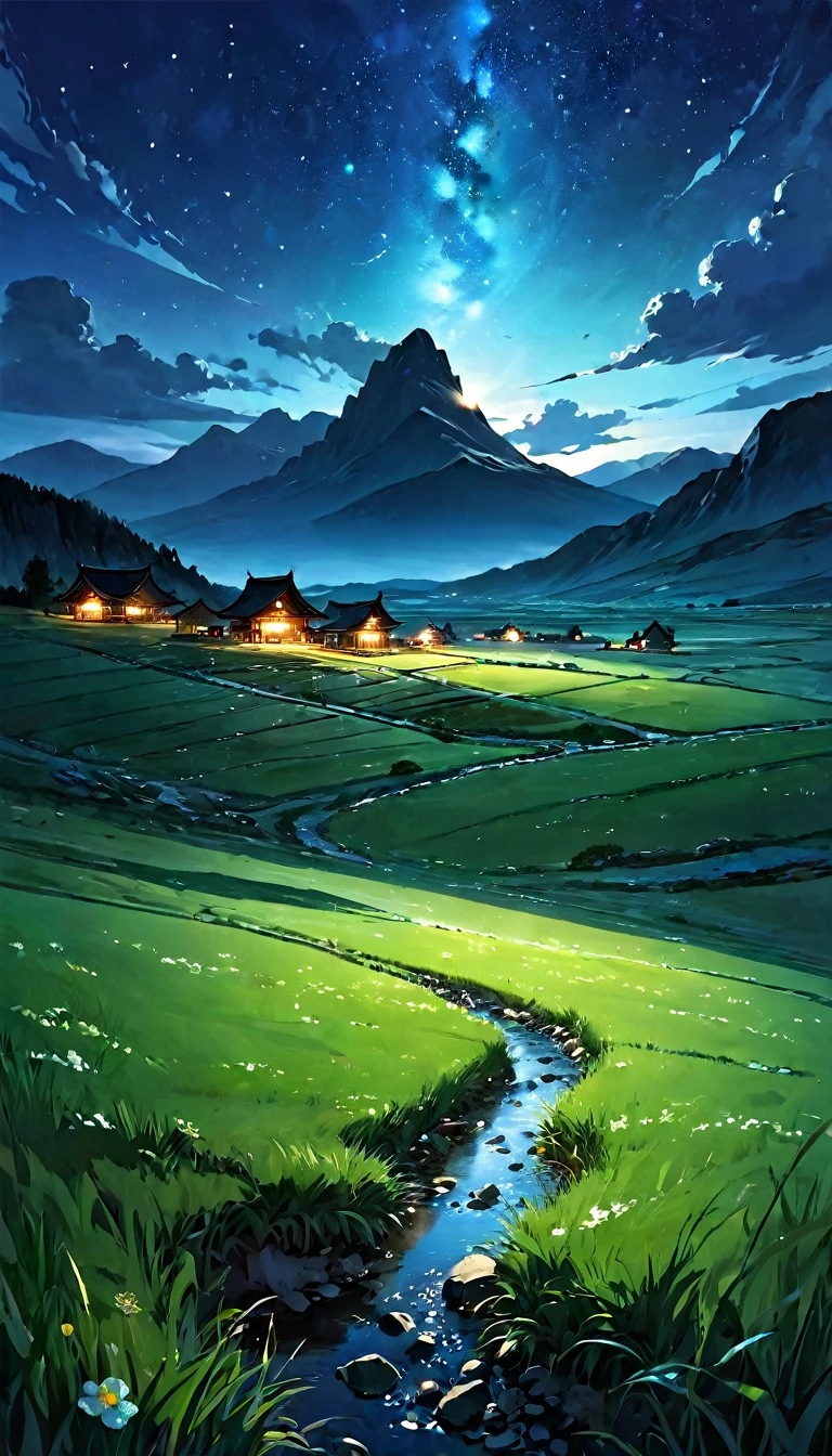 (masterpiece, Highest quality, so beautiful, Absurd,general),grassland,night,landscape