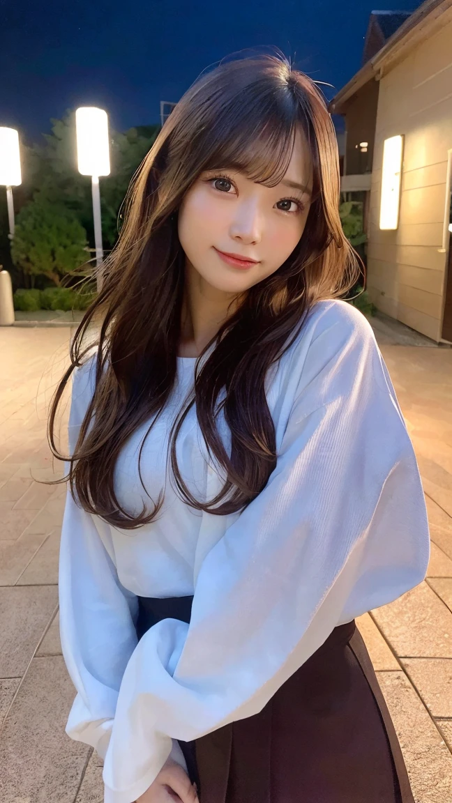 (Highest quality,masterpiece:1.3,High resolution,),(Very detailed,Caustics),(Realistic:1.4,RAW shooting,)Ultra-Realistic Capture,Very detailed,人間の肌に適したHigh resolution16K、 Natural skin texture、、Skin tone is even and healthy looking、 Use natural light and colour,One Woman,Japanese,,cute,Brown Hair,Mid-length hair,(Written boundary depth、chromatic aberration、、Wide range of lighting、Natural Shading、)、(Outdoor lighting at night:1.4)、(Hair swaying in the wind:1)、short hair、Outward flicked edge、smile、one piece