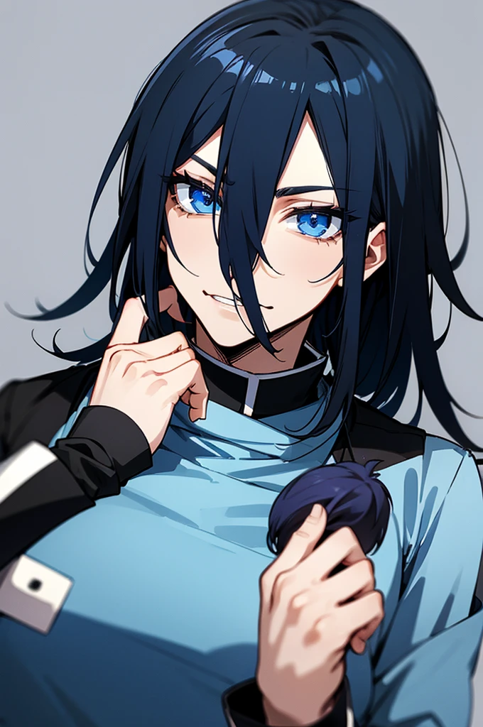 Man with blue-black hair and dark blue eyes Tomioka Giyuu 