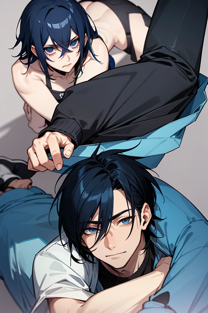 Man with blue-black hair and dark blue eyes Tomioka Giyuu
