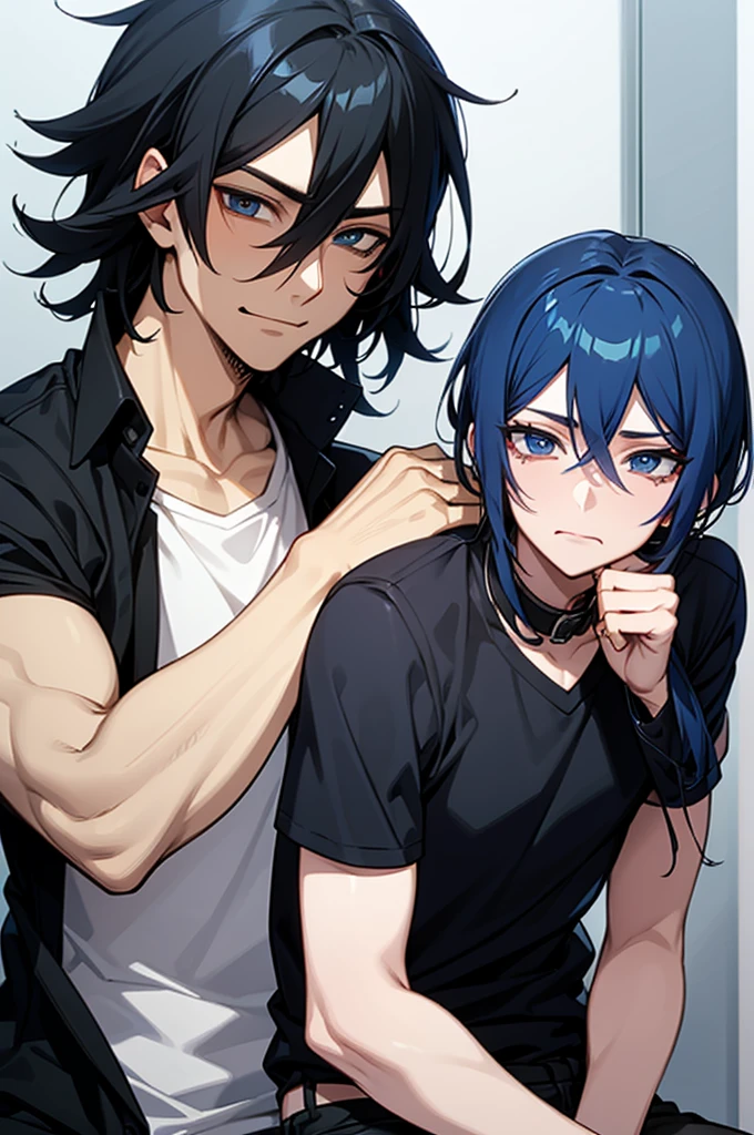 Man with blue-black hair and dark blue eyes Tomioka Giyuu 