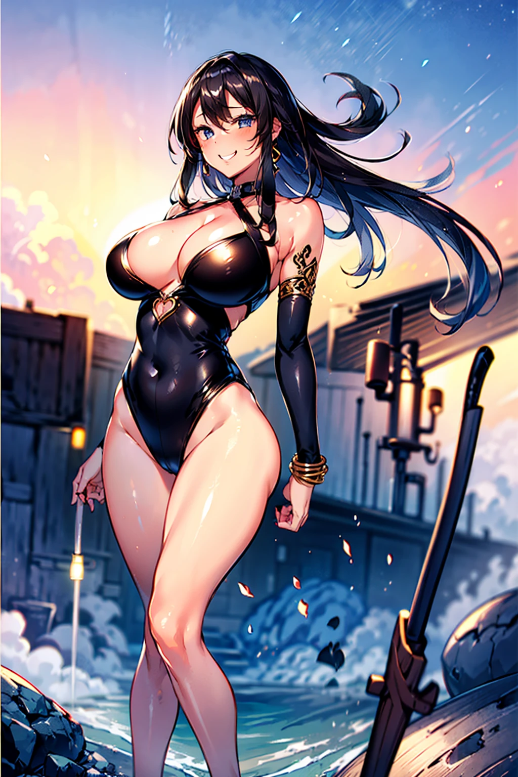 beautiful20歳の黒人スーパーモデル, (alone:1.5), Seductive Weakness々しいsmile, Highest quality, Glamorous Body, detailedな顔, Skin Radiance, Tie the laces of your sandals, Diamond Good, whole body, breast focus, 足を広げてBeachサイドに立っている, comb your hair with your left hand, Sexy model posing, Lean back, Face the sky, (Highest quality:1.4), (beautiful, perfection, detailed, Complex, beautiful:1.2), Cinematic shots, Natural light, Particles of light, sunlight, Atmospheric, Vibrant colors, (Depth of written boundary:1.4), Blurred Background, Bokeh, View your viewers, ((ebony, Dark Skin:1.4, Dark brown skin:1.3)), (perfection face, detailed face, eyeliner, Shiny唇), smile, (Large Breasts, Saggy breasts, big , Tight waist, Big Ass:1.3, Big Hips, Plump thighs), (With gold accessories:1.3, Earrings, bracelet), (Skin Dentition), Outdoor:1.5, Beach:1.3, clear ocean, Wave, Palm tree, (Ultra-high resolution:1.3, 8K RAW Photos, Photorealistic:1.2, Thin contours:1.37), dark mahogany long hair, (Curly Hair:1.5, Wavy Hair:1.5, Shiny), (African Girl:1.3), beautiful成熟した女の子, (fine detailed beautiful eyes), beautiful character, Stylish fashion illustration, ((Correct Anatomy:1.5)), (Sexually:1.2), ((Browsing Caution:1.2)), Completely naked,