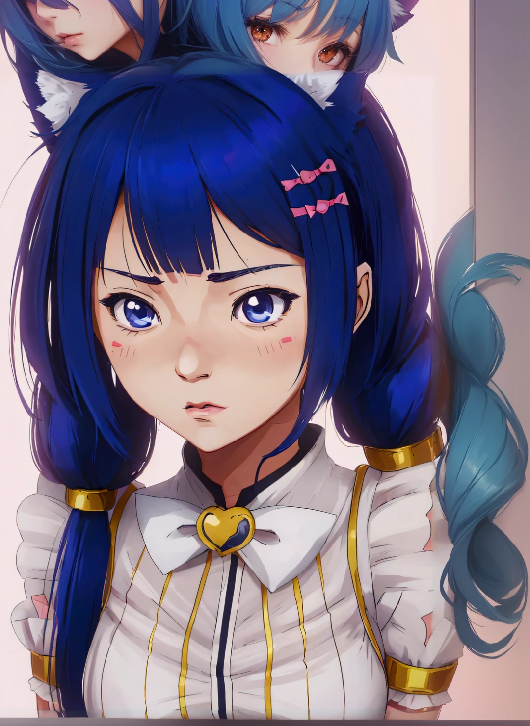 anime girl with blue hair and cat ears on pink background, I'm going to make fanart too, portrait knights of the zodiac girl, made with anime painter studio, portrait anime space cadet girl, close-up of a young anime girl, detailed portrait of anime girl, portrait of an anime girl, realistic anime art style, portrait of a beautiful anime girl, anime style portrait,
