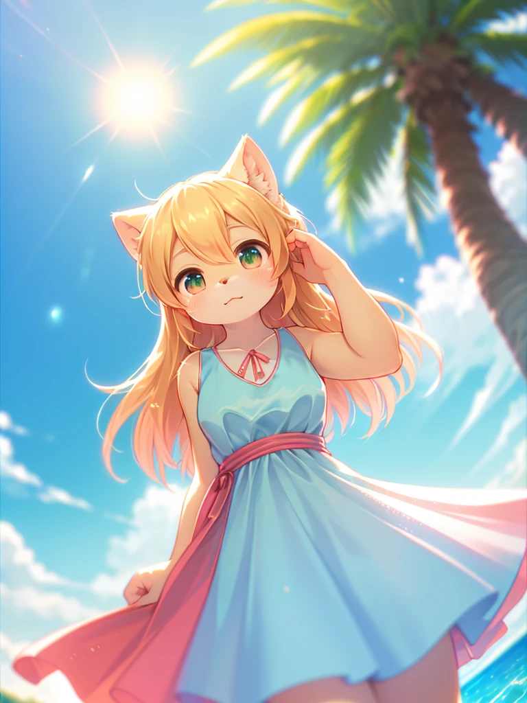 (Sumilux f1.4 24mm , low Latitude old color negative film , cross process , bokeh, flare, chromatic aberration , soft focus, (Shallow focus) , soft glow , Maximum aperture, High Key , Transparent depiction) , dynamic wide angle , Girl peering in , Summer dress, strong wind