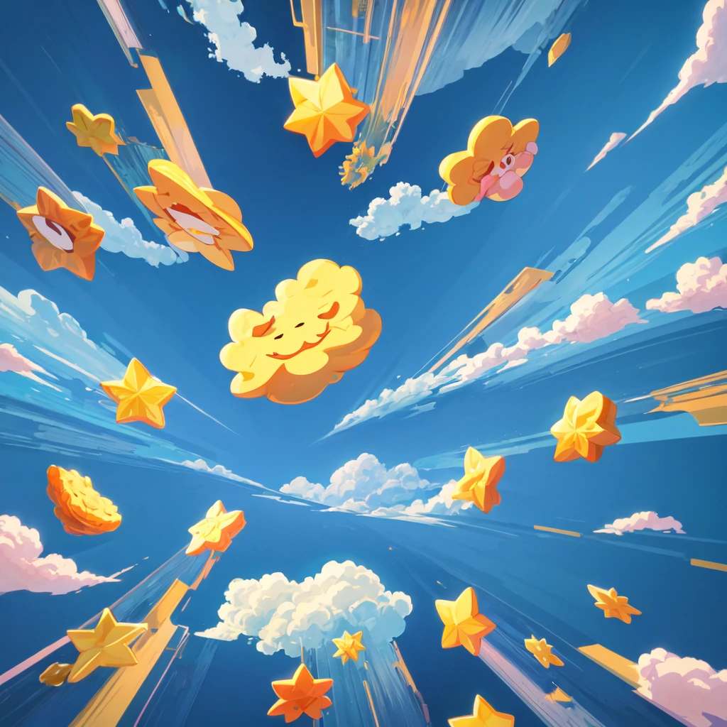 Sky with Clouds. Anime background. Cloudy vector cartoon illustration with blue colors
